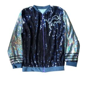 Blue and Silver Varsity Jacket with Sequins